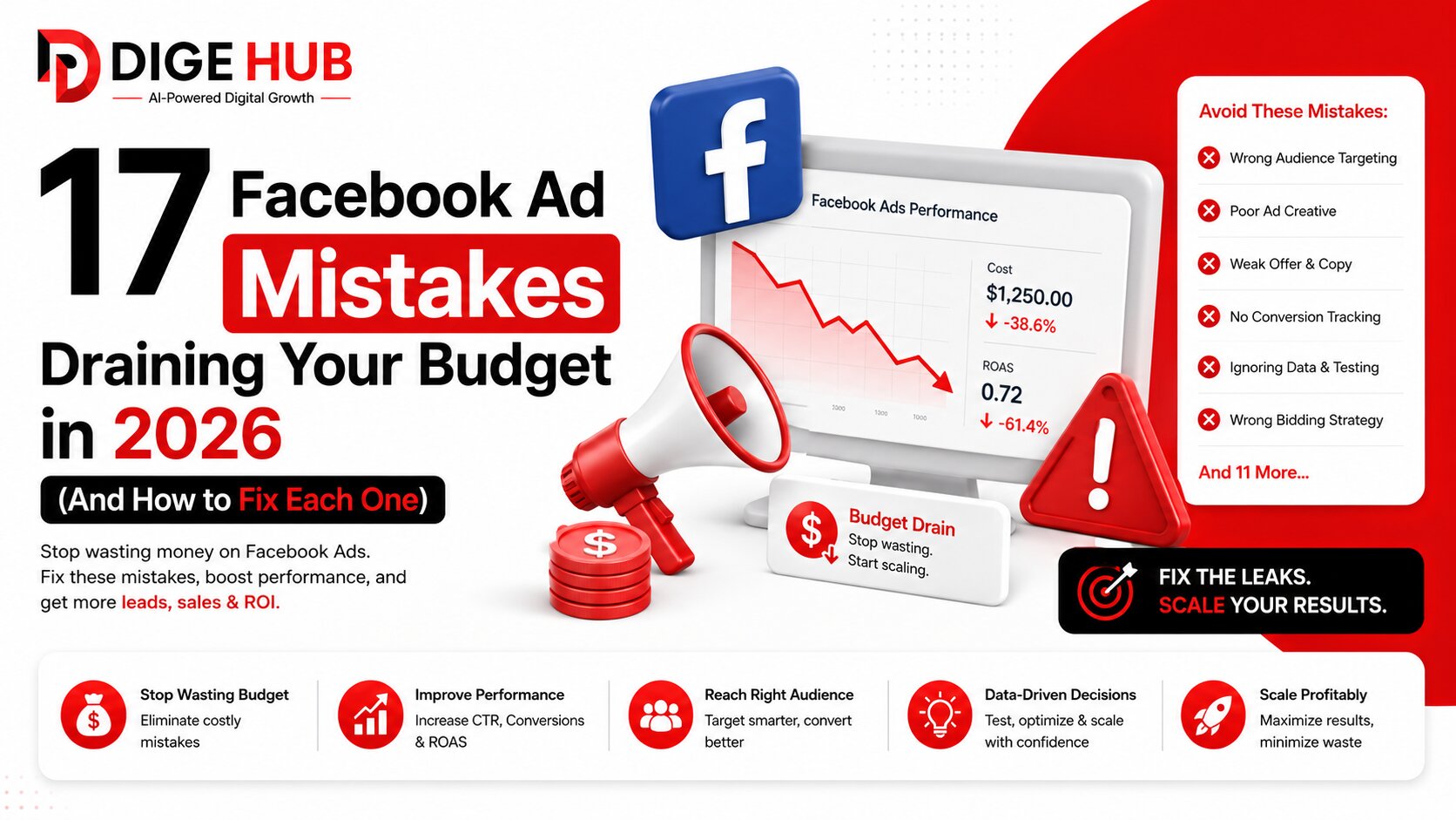 Discover the 17 biggest Facebook ad mistakes draining your budget in 2026 and learn proven strategies to improve targeting, increase conversions, lower CPC, and maximize ROAS. How to fix Facebook ad mistakes in 2026 to improve ROAS, reduce wasted spend, and increase conversions