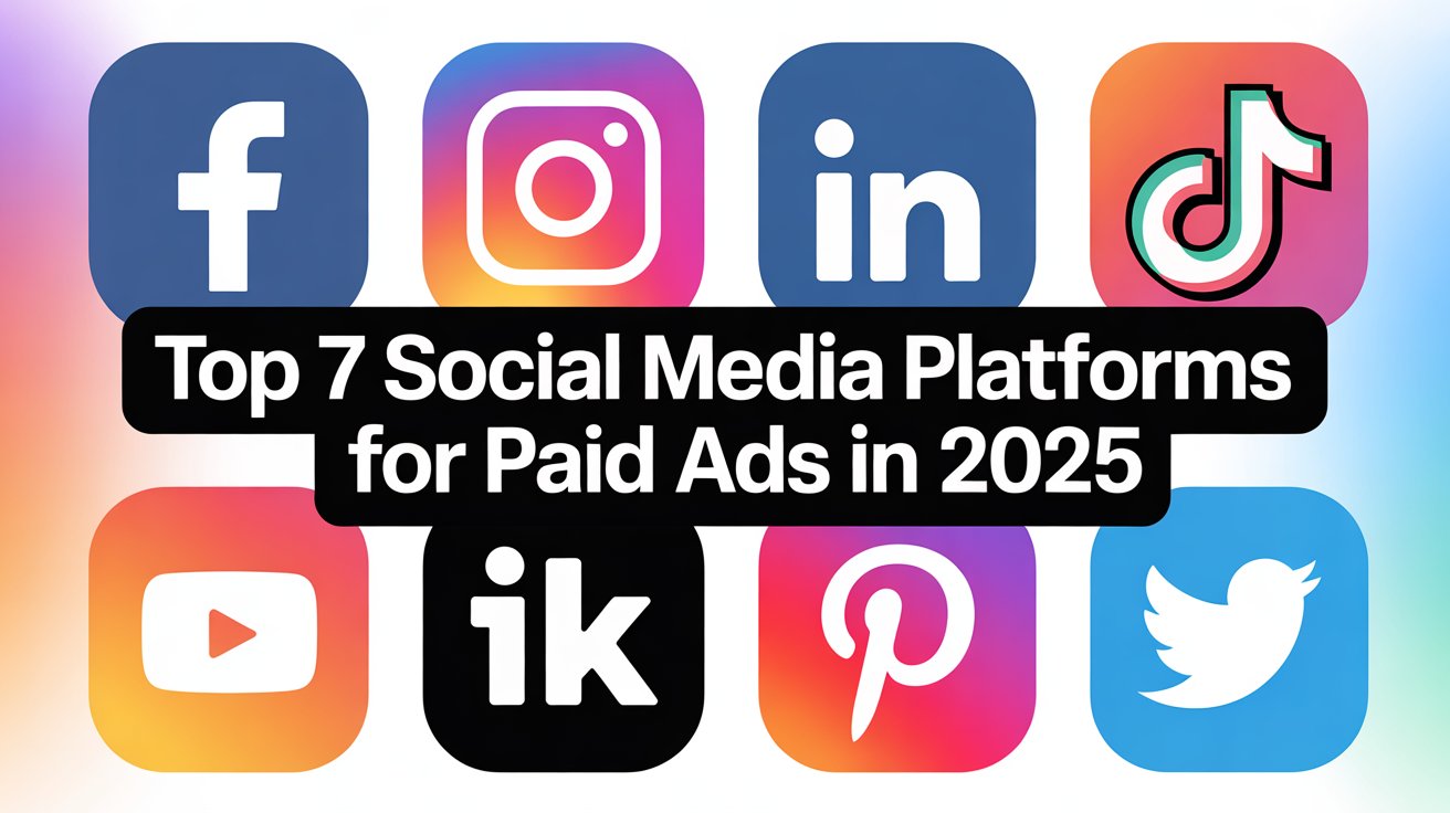 Top 7 social media platforms for paid ads in 2025 with platform logos and marketing them