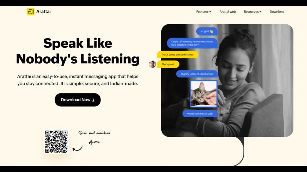Arattai App by Zoho – Made-in-India WhatsApp Alternative Zoho Arattai app interface showing chat screen and Android TV support