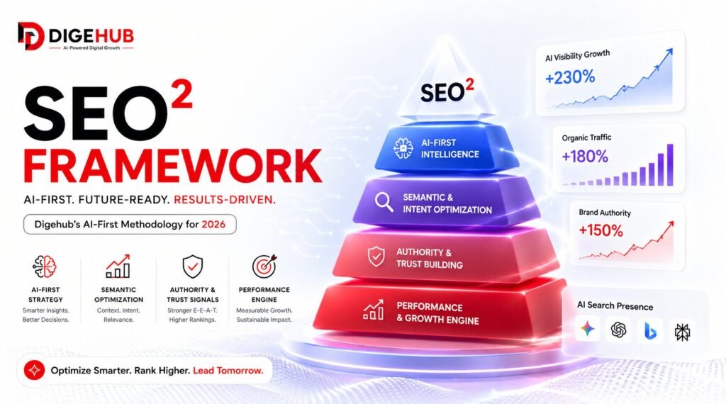 SEO squared framework with AI-first methodology, growth analytics, and modern search optimization.